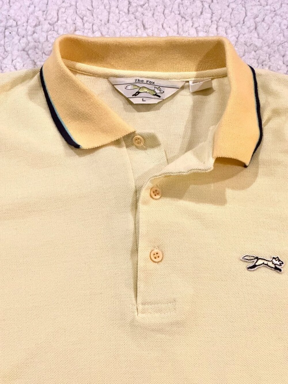 Vintage 80s JCPenney The Fox Polo Shirt - Pastel Yellow - Men’s Large